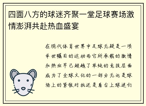 四面八方的球迷齐聚一堂足球赛场激情澎湃共赴热血盛宴